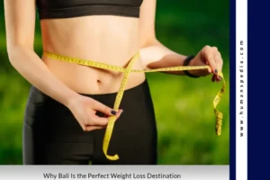 Woman measuring waist with tape measure, representing Bali as the perfect weight loss destination